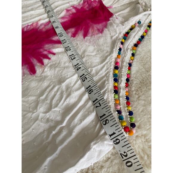Entro Gauzy White Pink Tie Dye Colorful PomPom Spaghetti Strap Tank Sz L - Picture 6 of 12